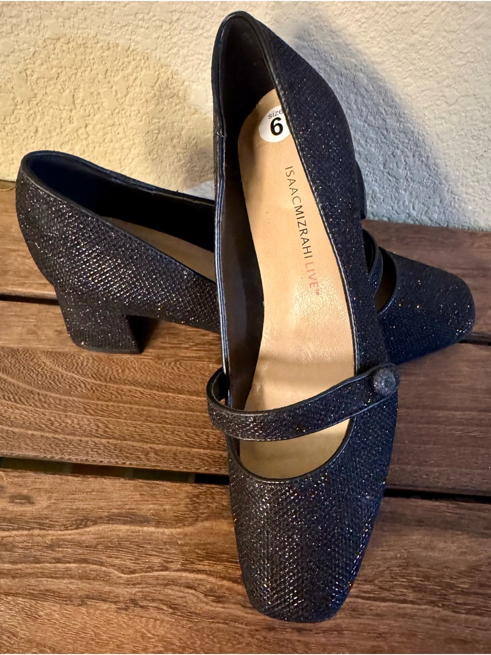Isaac Mizrahi Black Glitter Mary Jane Heels - Picture 2 of 7